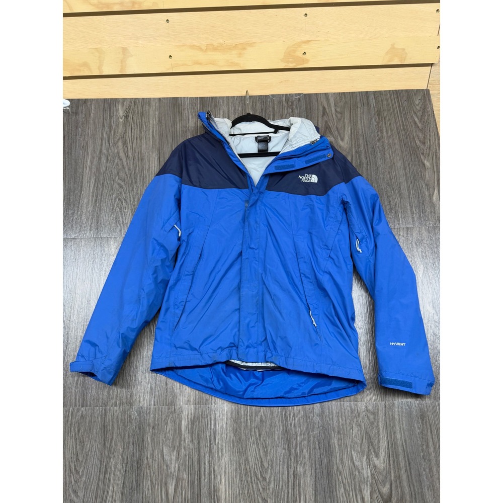 The North Face HyVent Rain Jacket Mens M Blue Waterproof Hooded Shell 637